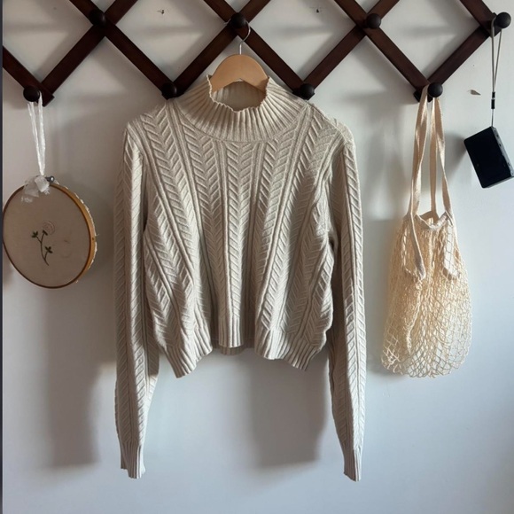 Cyrus Sweaters - Cyrus Cream Cable Knit Turtleneck Sweater